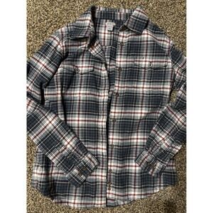 Carhartt Women's Flannel Shirt M (8/10) Blue Plaid Long Sleeve Stretch Workwear